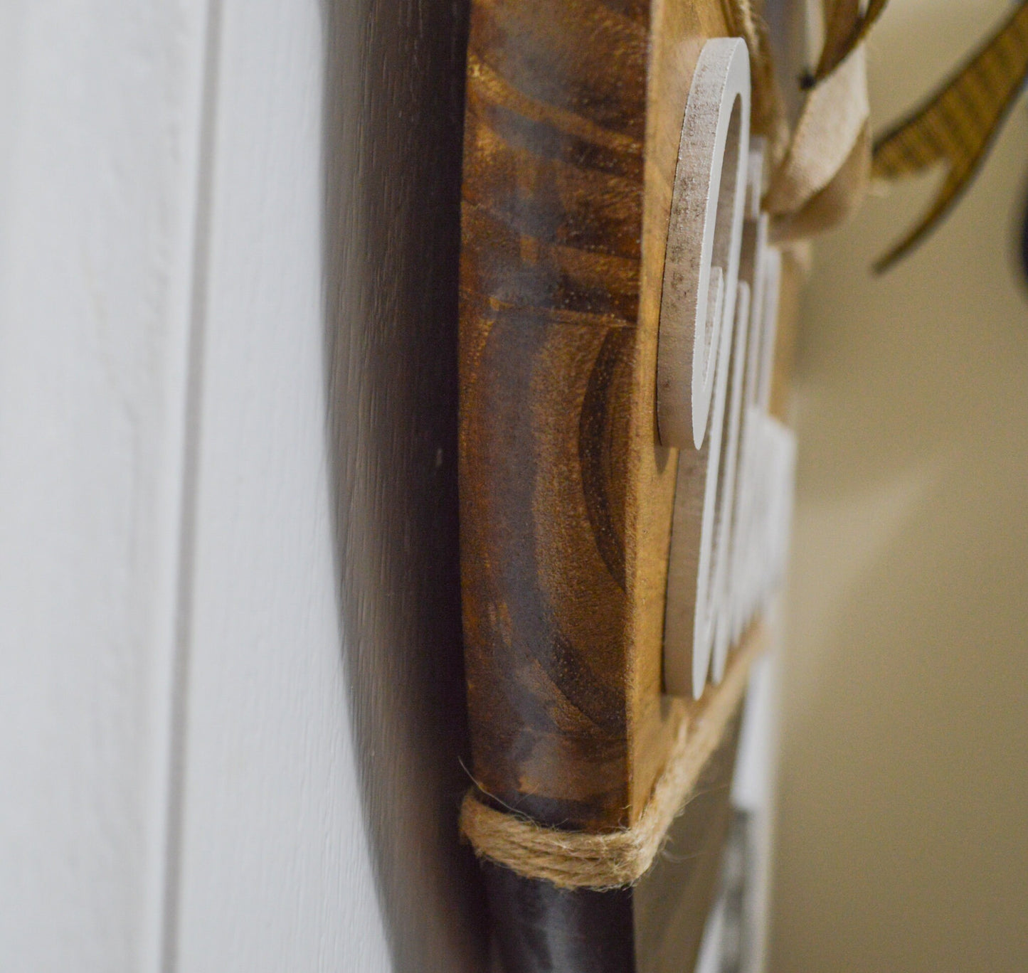 Wood Welcome Door Hanger, 18" Brown Stained Welcome for Front Door