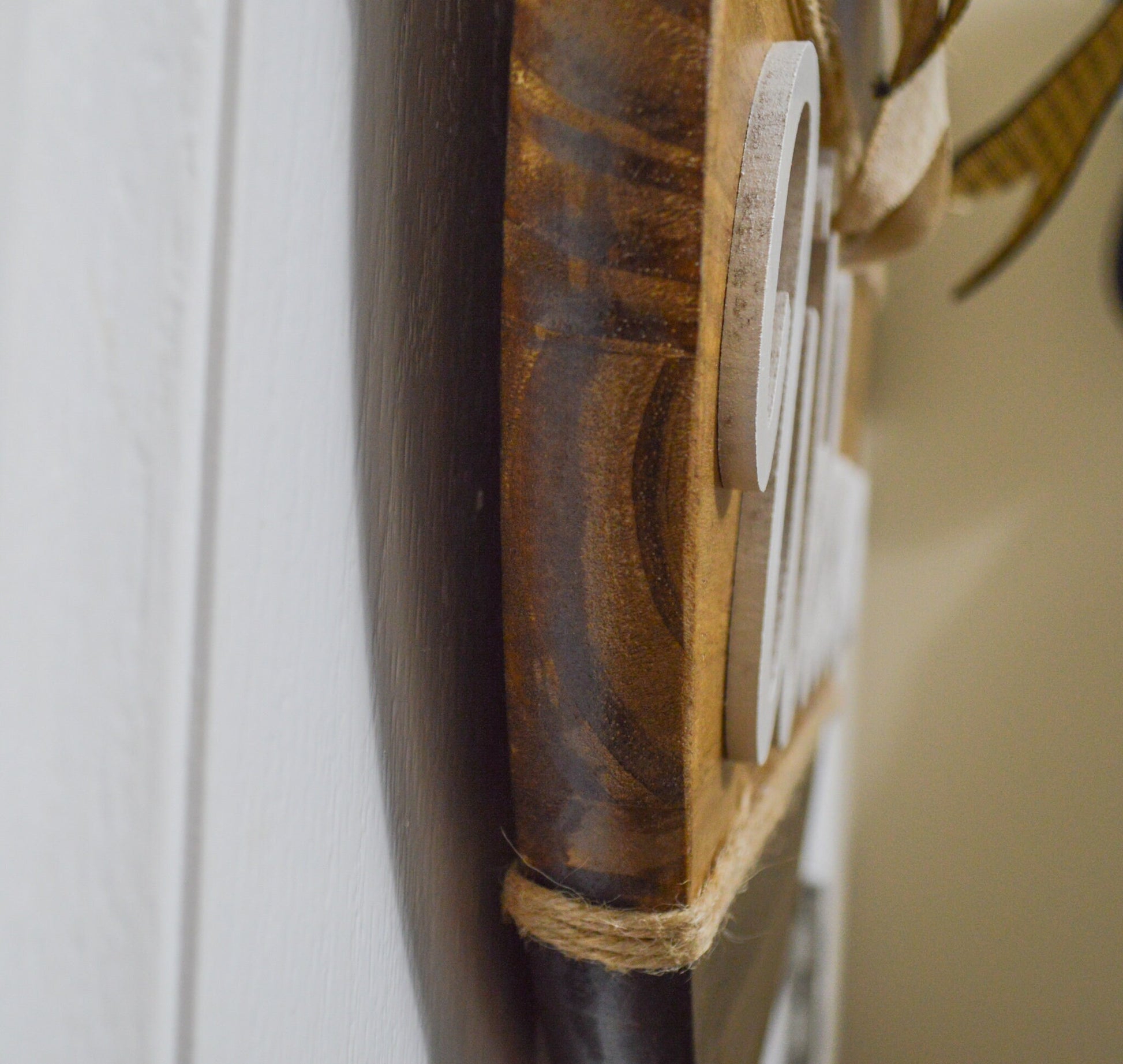 Wood Welcome Door Hanger, 18" Brown Stained Welcome for Front Door