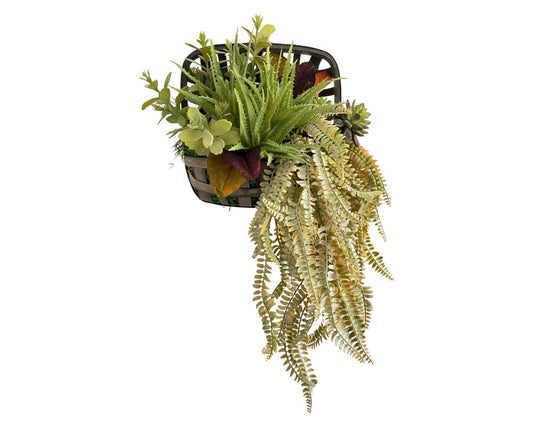 Tobacco Basket Wall Planter with Faux Succulents, Hanging Succulent Wall Garden, Succulent Wreath, Hanging Wall Decor, Succulent Arrangement