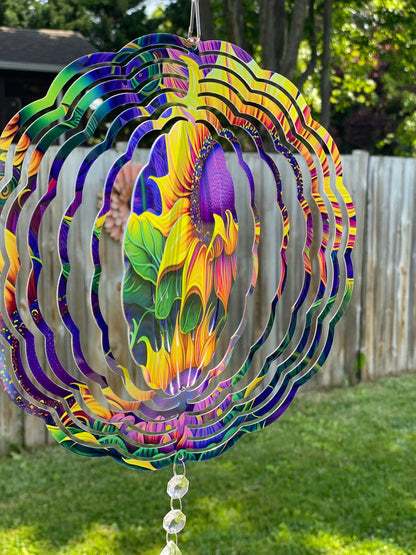 Sunflower Wind Spinner, Hanging Bright Colored Summer Flower Wind Spinner, Sunflower Watercolot Gifts, Yard Art Metal Sunflower Sun Catcher