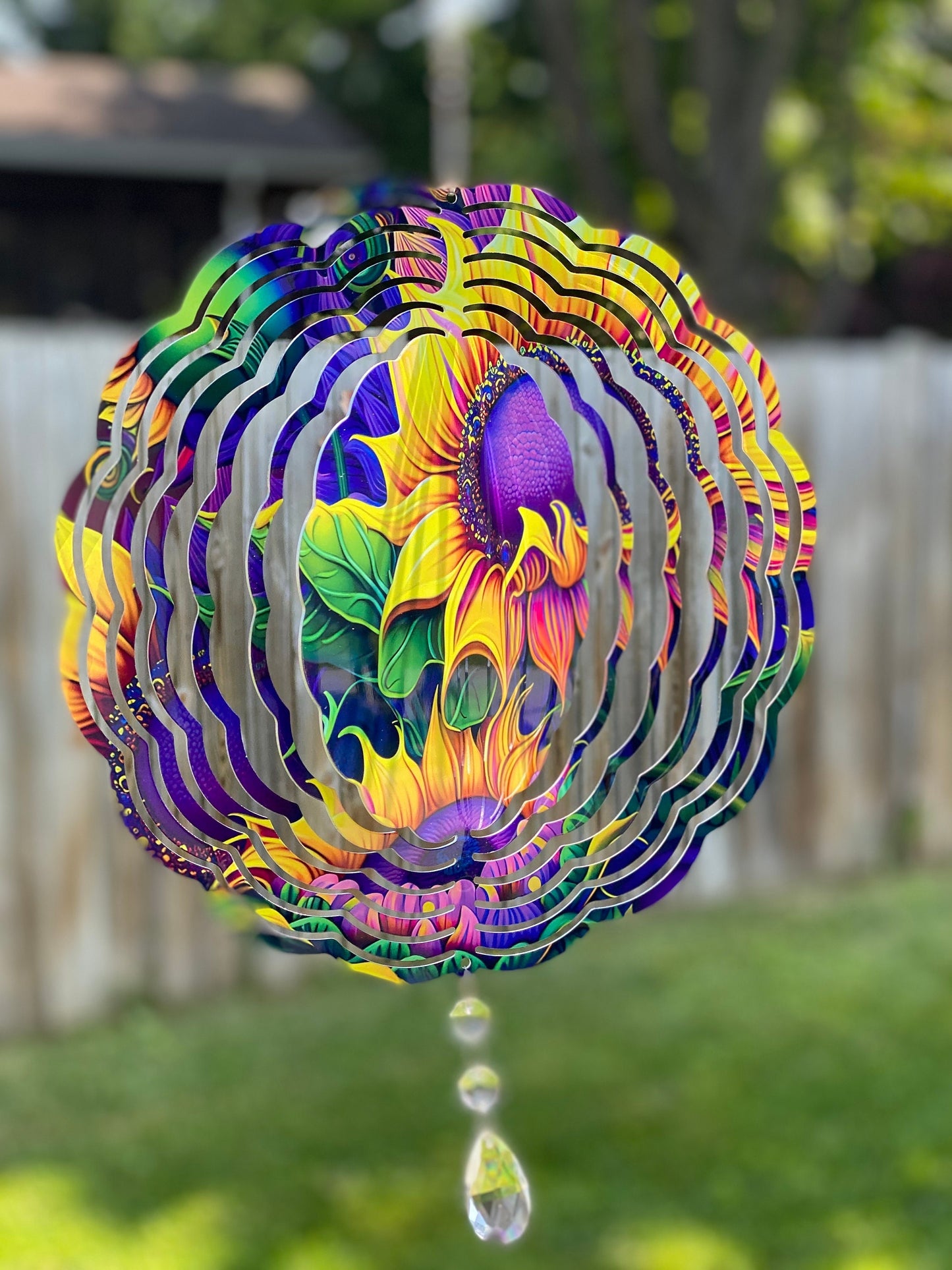 Sunflower Wind Spinner, Hanging Bright Colored Summer Flower Wind Spinner, Sunflower Watercolot Gifts, Yard Art Metal Sunflower Sun Catcher