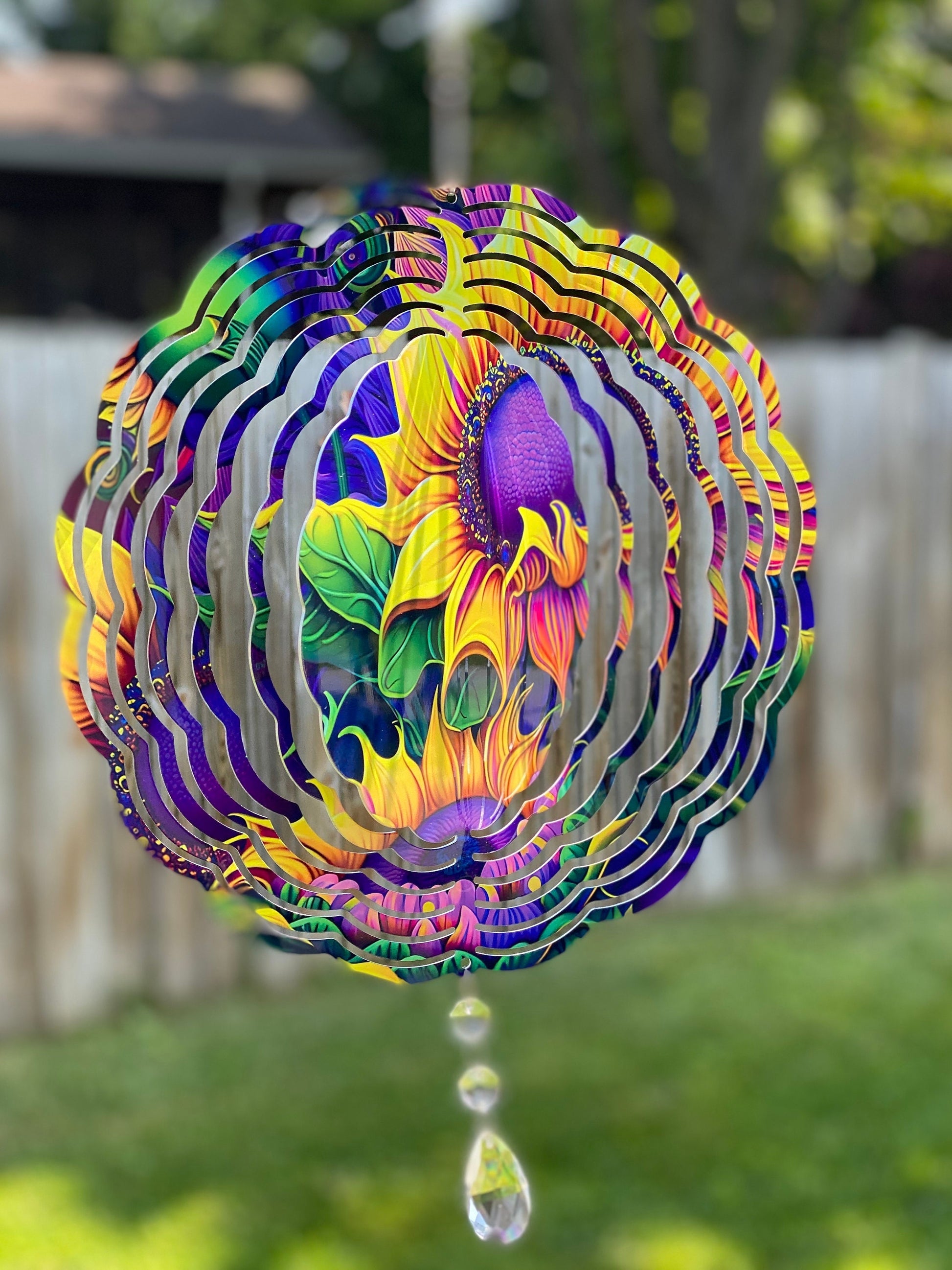 Sunflower Wind Spinner, Hanging Bright Colored Summer Flower Wind Spinner, Sunflower Watercolot Gifts, Yard Art Metal Sunflower Sun Catcher