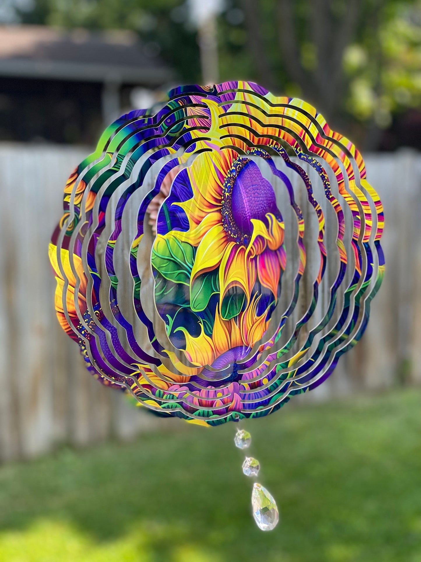 Sunflower Wind Spinner, Hanging Bright Colored Summer Flower Wind Spinner, Sunflower Watercolot Gifts, Yard Art Metal Sunflower Sun Catcher