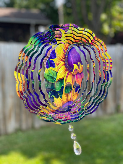 Sunflower Wind Spinner, Hanging Bright Colored Summer Flower Wind Spinner, Sunflower Watercolot Gifts, Yard Art Metal Sunflower Sun Catcher
