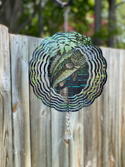 Bass Wind Spinner, Fishing Stained Glass Look Wind Spinner, Camping Outdoor Decor, Father's Day Gift, Yard Art Sun and wind Catcher