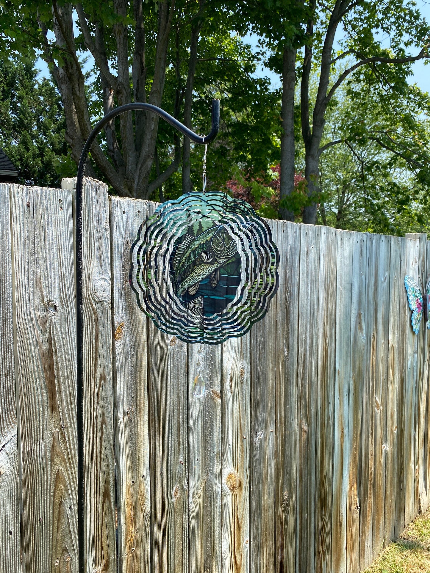 Bass Wind Spinner, Fishing Stained Glass Look Wind Spinner, Camping Outdoor Decor, Father's Day Gift, Yard Art Sun and wind Catcher