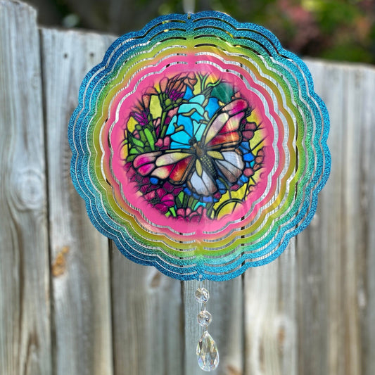 Butterfly Wind Spinner, Hanging Stained Glass Effect Butterfly Wind Spinner, Butterfly Gifts, Yard Art Metal Butterfly Wind Sun Catcher