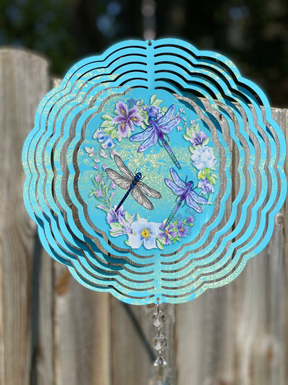 Dragonfly Wind Spinner, Turquoise Floral Wind Spinner, Dragonfly Gifts, Yard Art Metal Dragonfly Spinner