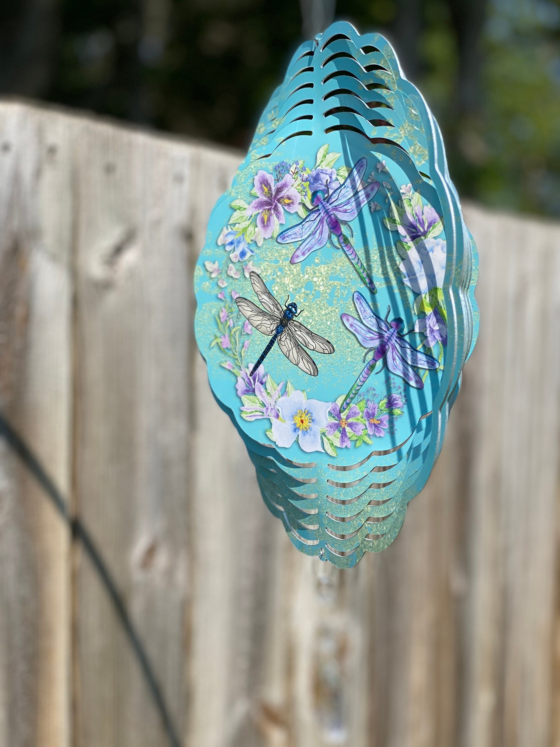 Dragonfly Wind Spinner, Turquoise Floral Wind Spinner, Dragonfly Gifts, Yard Art Metal Dragonfly Spinner