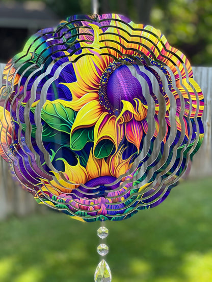 Sunflower Wind Spinner, Hanging Bright Colored Summer Flower Wind Spinner, Sunflower Watercolot Gifts, Yard Art Metal Sunflower Sun Catcher