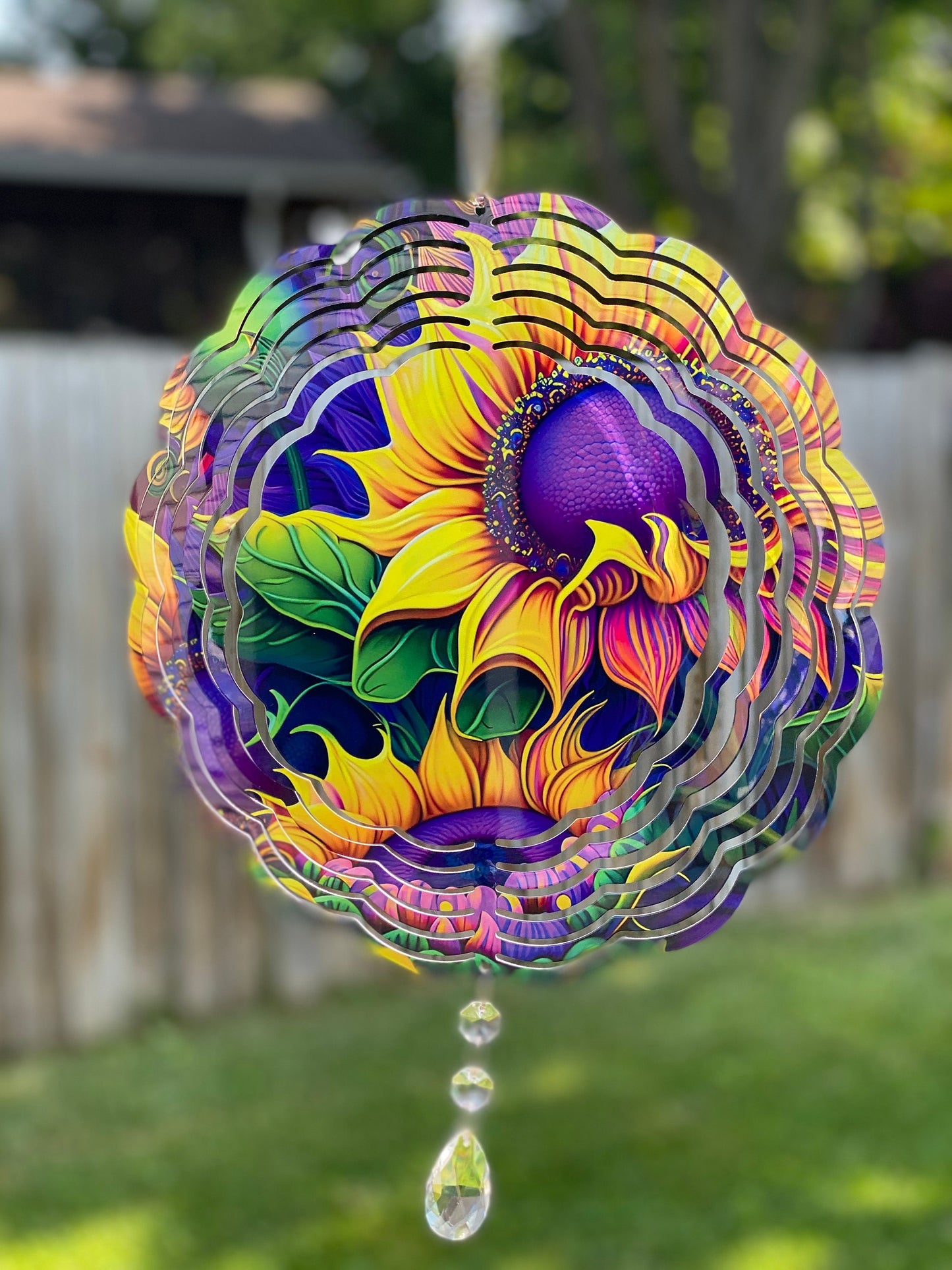 Sunflower Wind Spinner, Hanging Bright Colored Summer Flower Wind Spinner, Sunflower Watercolot Gifts, Yard Art Metal Sunflower Sun Catcher