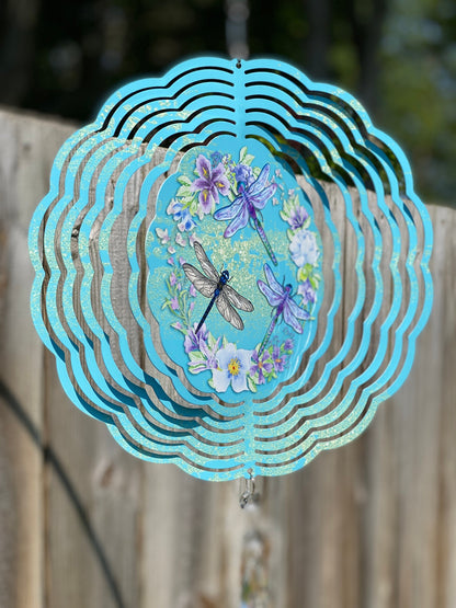 Dragonfly Wind Spinner, Turquoise Floral Wind Spinner, Dragonfly Gifts, Yard Art Metal Dragonfly Spinner