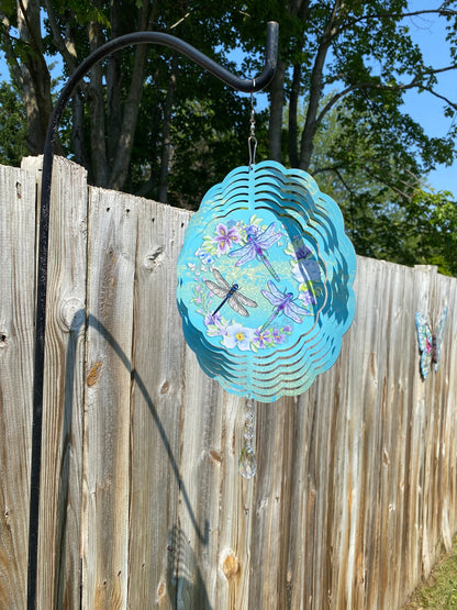 Dragonfly Wind Spinner, Turquoise Floral Wind Spinner, Dragonfly Gifts, Yard Art Metal Dragonfly Spinner