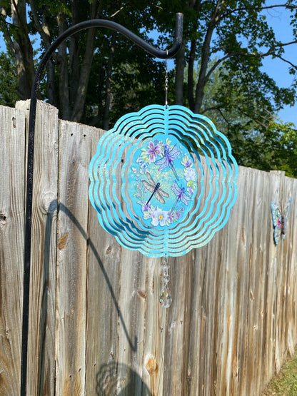 Dragonfly Wind Spinner, Turquoise Floral Wind Spinner, Dragonfly Gifts, Yard Art Metal Dragonfly Spinner