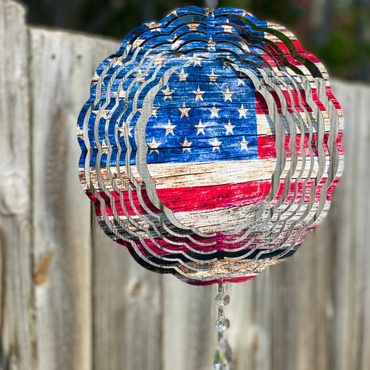 American Flag Wind Spinner, Distressed Flag Wind Spinner, Americana Outdoor Decor, Patriotic Yard Art Sun and wind Catcher