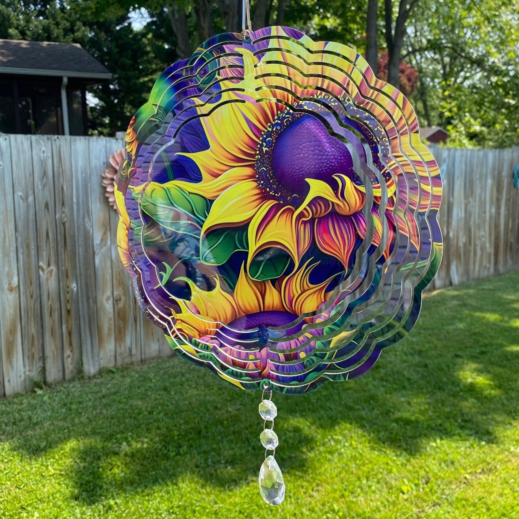Sunflower Wind Spinner, Hanging Bright Colored Summer Flower Wind Spinner, Sunflower Watercolot Gifts, Yard Art Metal Sunflower Sun Catcher