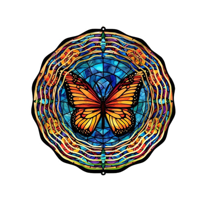 Monarch Butterfly Wind Spinner, Hanging Stained Glass Effect Butterfly Wind Spinner, Butterfly Gifts, Yard Art Metal Butterfly Sun Catcher