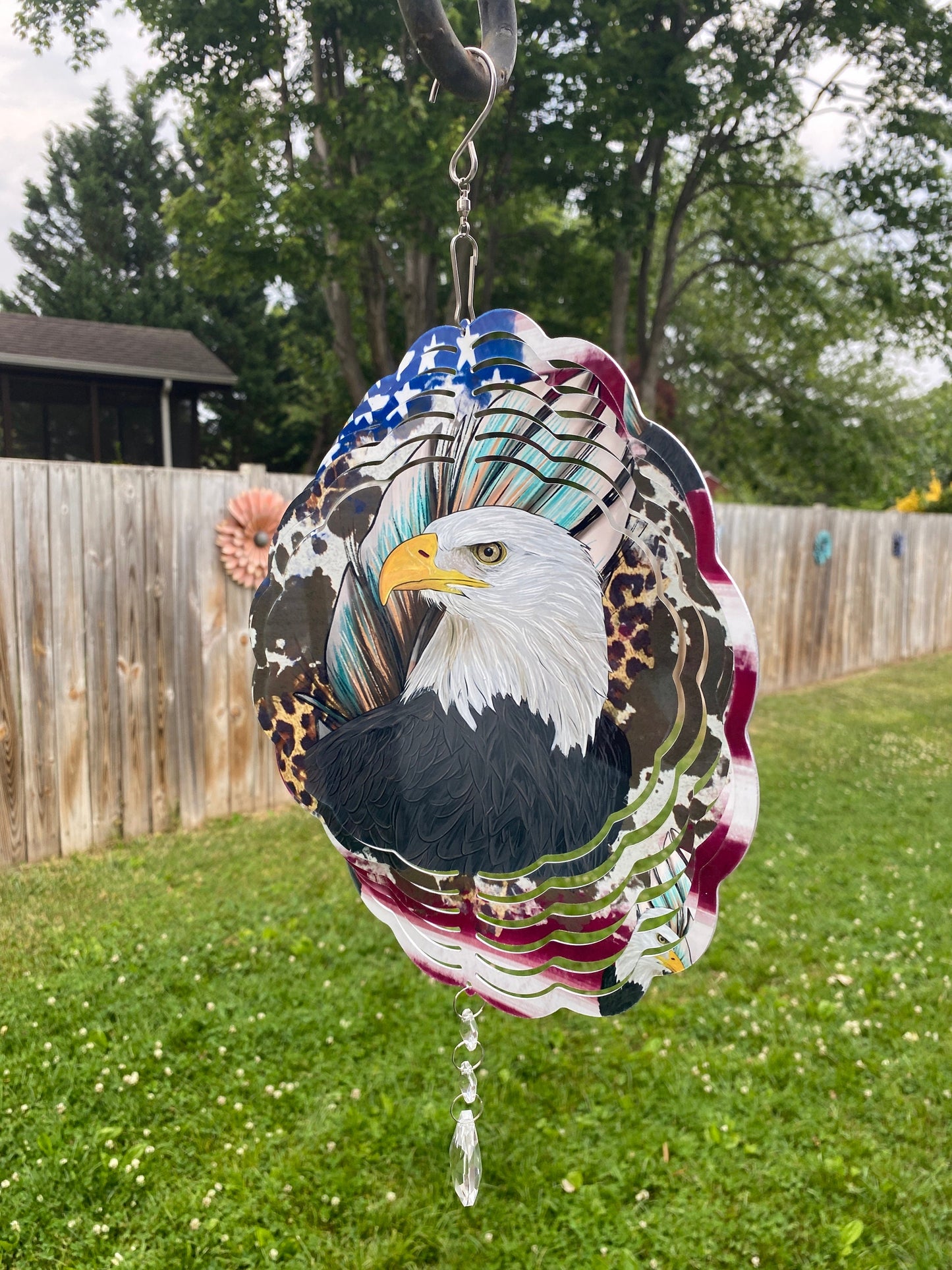 Eagle American Flag Wind Spinner, Bald Eagle Flag Wind Catcher, Americana Outdoor Decor, Patriotic Yard Art Sun Catcher and Wind Twister