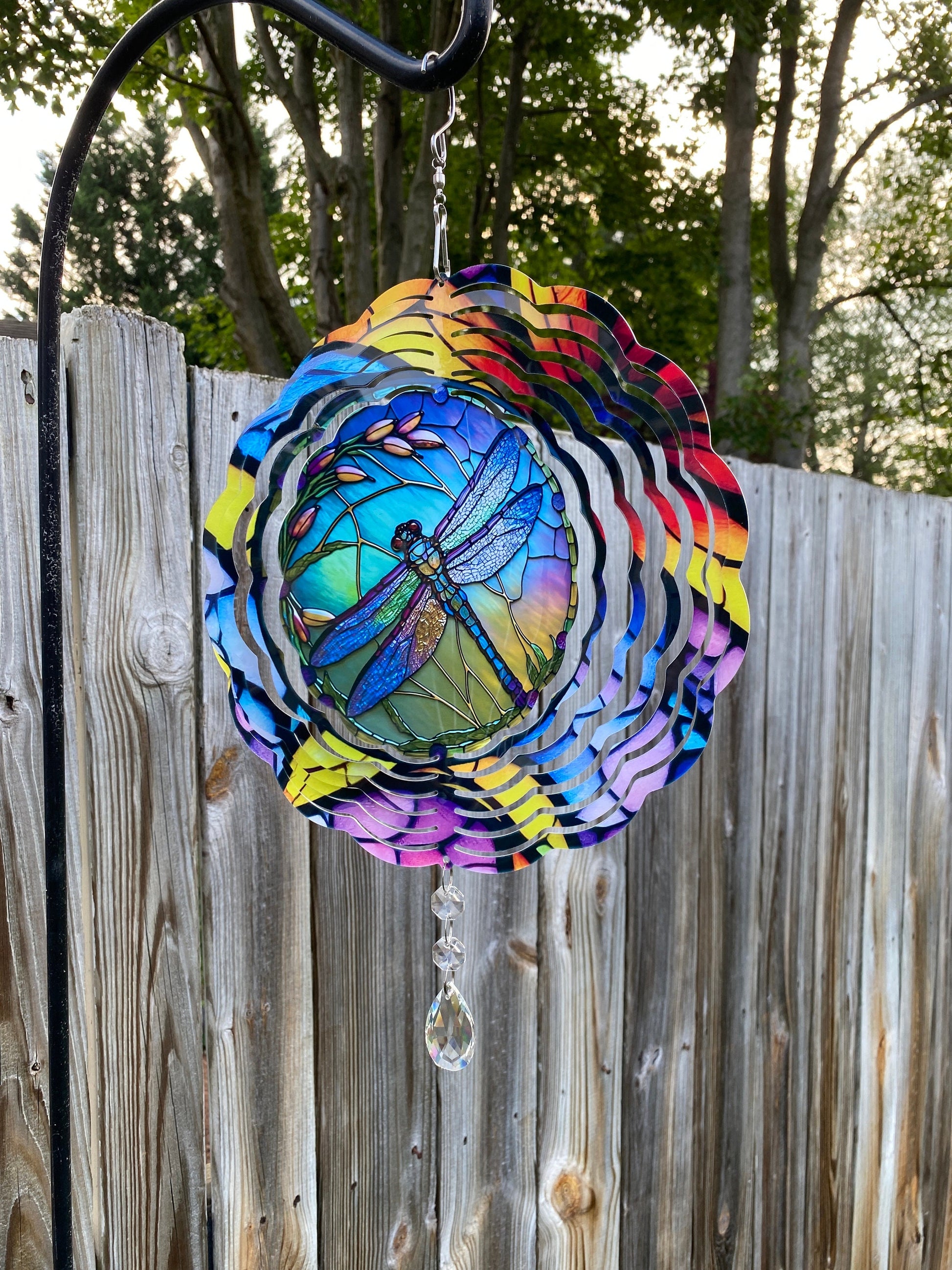 Colorful Stained Glass Look Dragonfly Wind Spinner, Gardener Gift metal Wind Catcher, Dragonfly Gifts, Hanging Porch Decor Sun Catcher