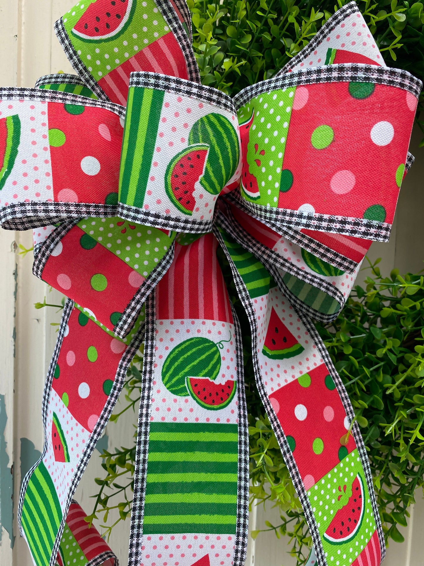 Large Watermelon Wreath Bow, Summer Lantern Bow, Porch Light Bow, Mailbox Bow, Summer Picnic Decor, Summer Deck Party Bow, gift basket bow