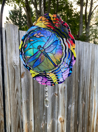 Colorful Stained Glass Look Dragonfly Wind Spinner, Gardener Gift metal Wind Catcher, Dragonfly Gifts, Hanging Porch Decor Sun Catcher