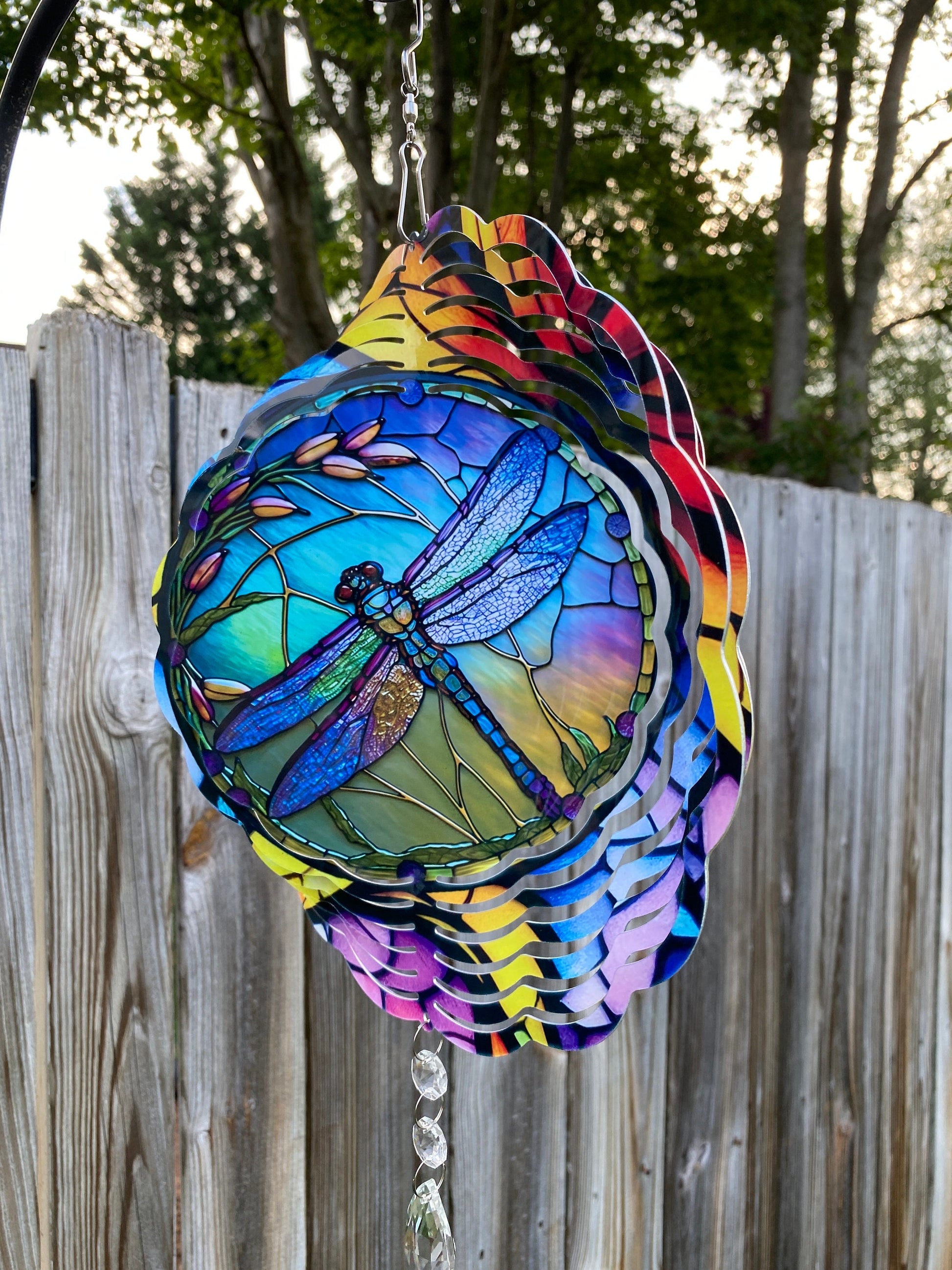 Colorful Stained Glass Look Dragonfly Wind Spinner, Gardener Gift metal Wind Catcher, Dragonfly Gifts, Hanging Porch Decor Sun Catcher