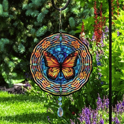 Monarch Butterfly Wind Spinner, Hanging Stained Glass Effect Butterfly Wind Spinner, Butterfly Gifts, Yard Art Metal Butterfly Sun Catcher