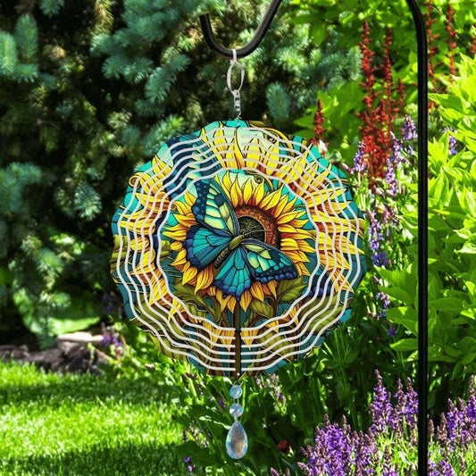 Butterfly Sunflower Wind Spinner, Hanging Bright Colored Summer Flower Wind Sun Catcher, Sunflower Windmill Gifts, Butterfly Garden Art