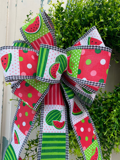 Large Watermelon Wreath Bow, Summer Lantern Bow, Porch Light Bow, Mailbox Bow, Summer Picnic Decor, Summer Deck Party Bow, gift basket bow