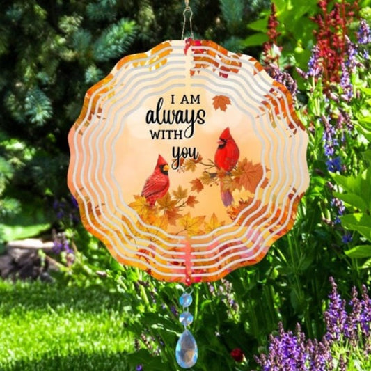 Cardinal Memorial Wind Spinner, Hanging Bright Colored Fall Cardinal Wind Sun Catcher, I am Always With You Gift, Cardinal Garden Art