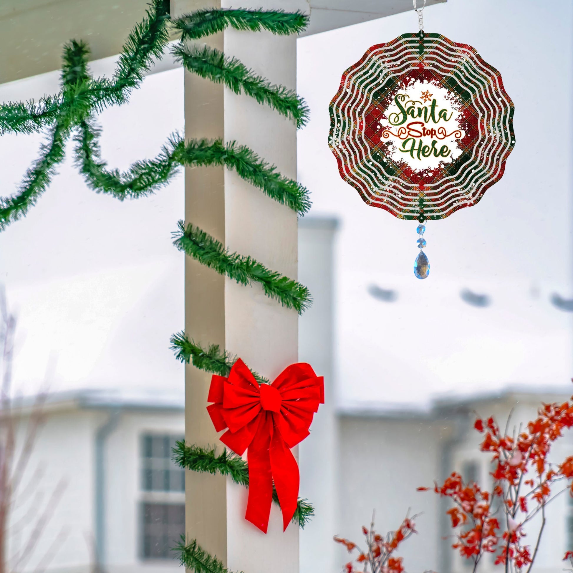 Santa Stop Here Wind Spinner, WInter Hanging Wind Sun Catcher, Santa Claus Garden Gifts, Christmas Garden Art, Spinning Winter Outdoor Decor