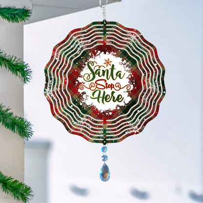 Santa Stop Here Wind Spinner, WInter Hanging Wind Sun Catcher, Santa Claus Garden Gifts, Christmas Garden Art, Spinning Winter Outdoor Decor