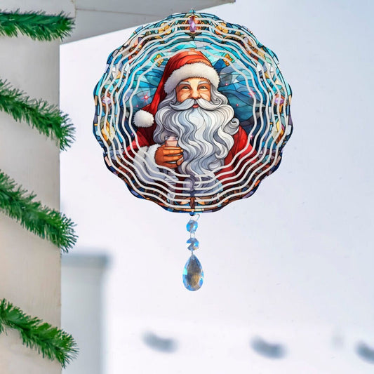 Christmas Vintage Santa Wind Spinner, Winter Hanging Sun Catcher, Santa Claus Garden Gift, Christmas Garden Art, Winter Outdoor Decor