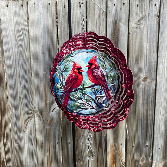 Cardinal Wind Spinner, Hanging Stained Glass Look Cardinals Metal Wind Spinner, Cardinal memorial Gift, Yard Art Cardinal Sun Catcher