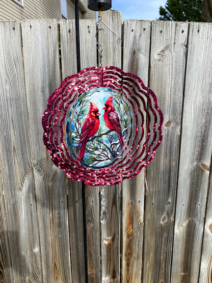 Cardinal Wind Spinner, Hanging Stained Glass Look Cardinals Metal Wind Spinner, Cardinal memorial Gift, Yard Art Cardinal Sun Catcher