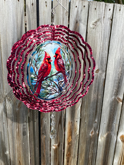 Cardinal Wind Spinner, Hanging Stained Glass Look Cardinals Metal Wind Spinner, Cardinal memorial Gift, Yard Art Cardinal Sun Catcher